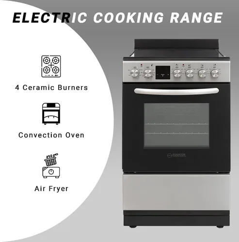 Miniatura 4 de Equator - Cocina eléctrica de 20 pulgadas con horno de convección y freidora de aire, 4 quemadores de cerámica, diseño compatible con ADA, estufa