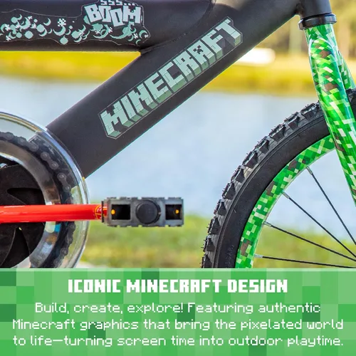 Miniatura 6 de Minecraft 18-Inch Kids Bike - Unisex Bike with Creeper Graphics, Coaster Brake, Adjustable Seat, Removable Training Wheels, Ages 6-9, 42”-53” Tall