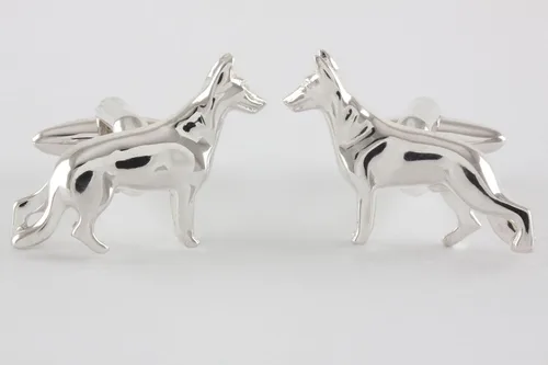 Miniatura 2 de Gemelos de perro pastor alemán hecho a mano en plata de ley, Plata de ley