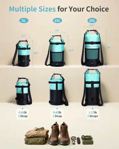 Miniatura 2 de ECOHUB - Bolsa seca impermeable para mujeres y hombres, 5 L/10 L/20 L, bolsa de almacenamiento seca ligera con tapa enrollable para viajes, kayak