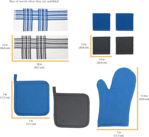 Miniatura 2 de Chicago Metallic Juego de textiles de cocina, manopla y soporte para ollas, toallas de cocina de rizo de algodón y paños de cocina, 9 piezas, azul