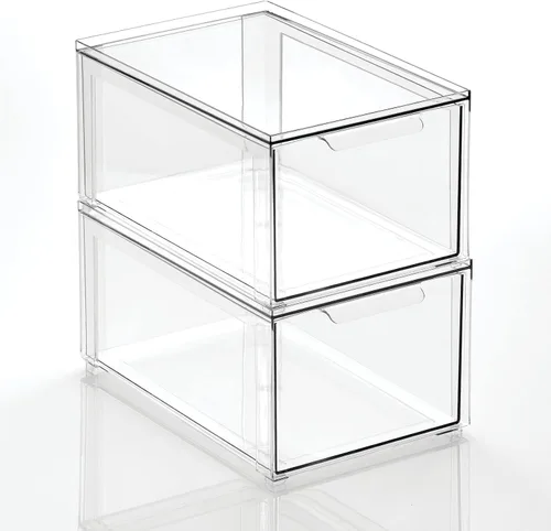 Miniatura 9 de mDesign - Caja organizadora apilable de plástico de la colección Lumiere, con cajón extraíble, para tocador, estante u organización de armario