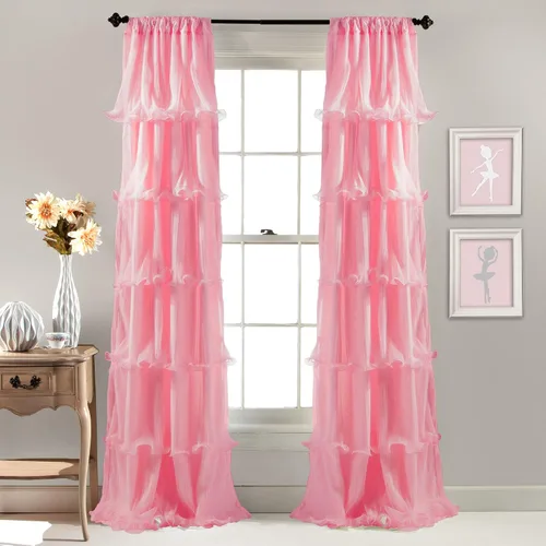 Lush Decor Nerina - Panel individual de ventana con filtro de luz, 54 pulgadas de ancho x 84 pulgadas de largo, rosa - Cortinas con volantes para