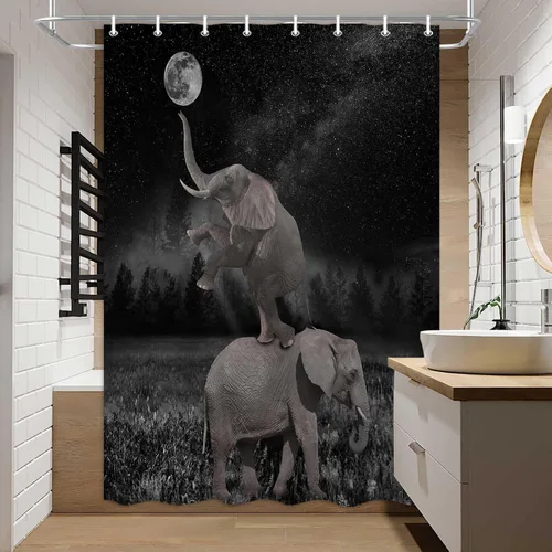Miniatura 16 de Boziqr Divertidas cortinas de ducha para baño, bonita cortina de baño de elefante, luna, bosque, decoración rústica de granja, tela de poliéster