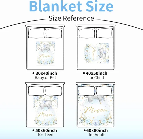 Miniatura 7 de Manta de bebé de elefante personalizada con nombre para niño, manta de nombre personalizada para niño recién nacido, manta de franela suave, regalo