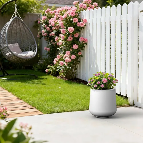 Miniatura 4 de Kante Maceta redonda de hormigón de 11.6 pulgadas de diámetro, macetas grandes para plantas de interior y exterior, contenedores con orificio