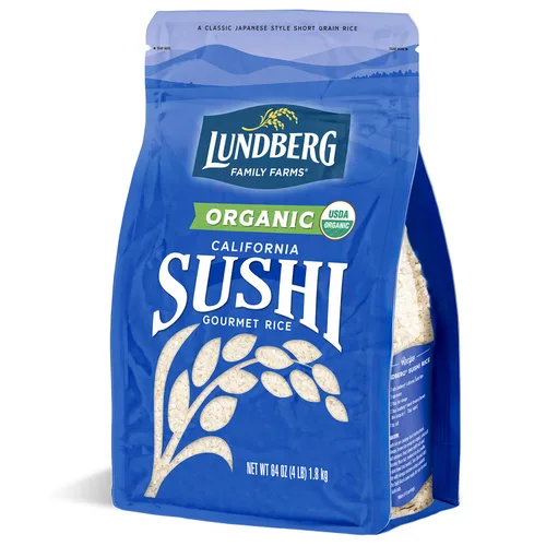 Lundberg Arroz orgánico de sushi, granos cortos blancos pegajosos de estilo japonés cultivado en California, 64 onzas