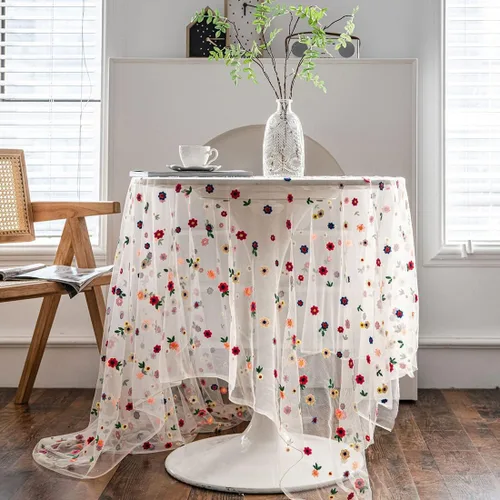 vctops Mantel de encaje bordado floral colorido para mesa, para fiestas, bodas, cocina, comedor, decoración del hogar (colorido, 59 x 118 pulgadas)