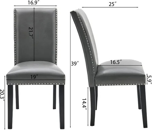 Miniatura 3 de PADMA HOUSE Grey Parsons - Juego de 4 sillas de comedor tapizadas, de piel sintética, con ribete de cabeza de clavo, moderna silla auxiliar sin Gris
