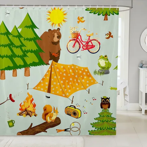 Miniatura 23 de Cortina de ducha con diseño de peces para niños, juego de cortina de ducha con diseño de anzuelo de pez, decoración de animales marinos, granja