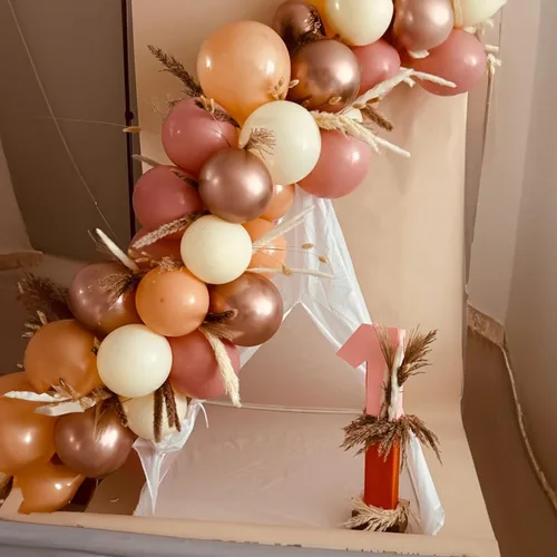 Miniatura 7 de Paquete de 60 globos de 12 pulgadas con temática retro rosado rubor, globos rosa palo, oro rosa metálico cromado, arena blanca y piel, decoración