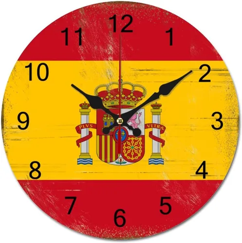 Reloj de pared con diseño de bandera de España, decoración patriótica, funciona con pilas, silencioso, sin tictac, para colgar en el hogar, cocina,