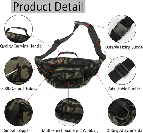 Miniatura 3 de Riñonera táctica, pequeña bolsa de aparejos de pesca, resistente al agua, cintura militar, portátil, para pesca con mosca, senderismo, escalada
