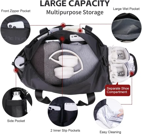Miniatura 3 de ARCTIC HUNTER AH Bolsa de gimnasio pequeña para hombres y mujeres con compartimento para zapatos, ideal para deportes, viajes y viajes nocturnos