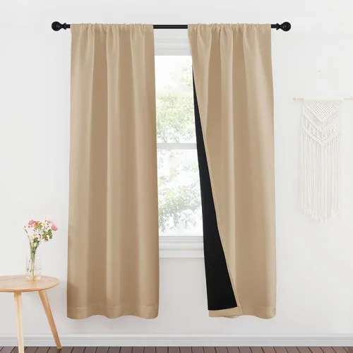 Miniatura 76 de NICETOWN Cortinas blancas 100% opacas, 2 capas gruesas completamente opacas con bolsillo para barra, cortinas aislantes térmicas para Blanco puro