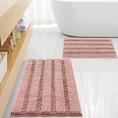 Miniatura 27 de FLOLEOPA Juego de 2 tapetes de baño de felpilla gruesa y peluda, antideslizantes, parte inferior de goma termofusible para baño, alfombras de baño