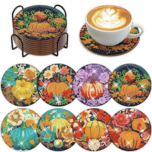 Miniatura 10 de Denylo pro 8 Piezas Kits de Posavasos de Arte de Diamantes de Navidad con Soporte DIY Posavasos de Arte de Diamantes de Navidad para Adultos