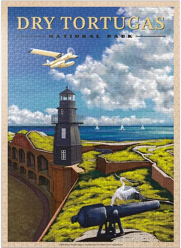 Miniatura 8 de MyPuzzle Dry Tortugas National Park - Faro de Fort Jefferson, póster de viaje vintage, rompecabezas prémium de 500 piezas para adultos