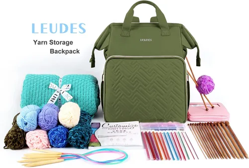 Miniatura 6 de Leudes Mochila Bolsa para Tejer, Organizador de Almacenamiento de Hilo, Bolsa de Ganchillo Grande Tote, Regalo de Navidad, Estuche Portador de Hilo