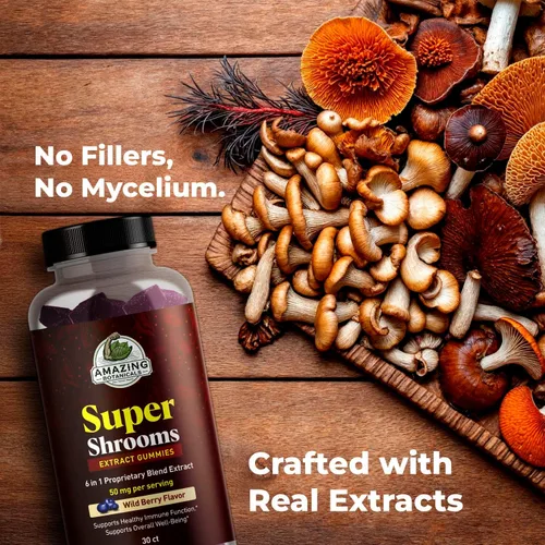Miniatura 5 de Suplemento orgánico de hongos 6 en 1 Super Shrooms - Energía, memoria, enfoque y salud cerebral - Melena de león, Reishi, Chaga, Cordyceps y más