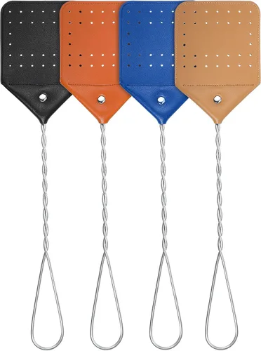 Miniatura 8 de Zopeal 4 matamoscas de cuero resistente de 17 pulgadas de largo con mango de metal resistente, matamoscas rústico para interiores y exteriores