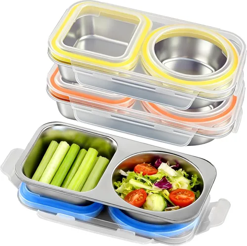 Miniatura 7 de Recipientes de acero inoxidable con tapa, contenedores reutilizables de 2 compartimentos para aperitivos a prueba de fugas, contenedor