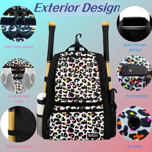 Miniatura 2 de Bolsa de béisbol juvenil con compartimento ventilado para zapatos, bolsa de bate de sóftbol para guantes de bateo, casco, equipo de teeball