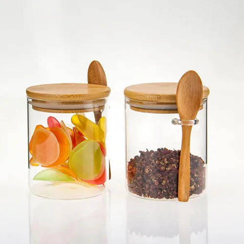 Miniatura 7 de Luxshiny 2 recipientes herméticos de vidrio con tapa y cuchara para almacenamiento de cocina, tarros de té de vidrio transparente para aperitivos