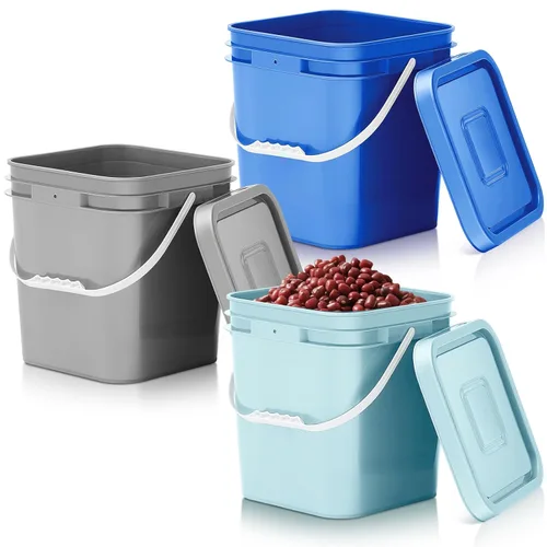 Miniatura 9 de Mumufy 5 piezas de 13.25 litros de cubeta cuadrada de grado alimenticio con tapa, cubeta cuadrada con asas de plástico para almacenamiento de Blanco