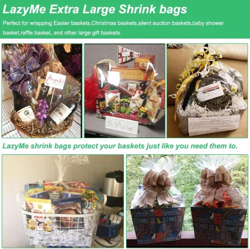 Miniatura 4 de LazyMe Bolsas retráctiles, bolsas retráctiles extragrandes Jumbo de celofán para cestas de regalo, 35 x 44 pulgadas (5 piezas, XL)