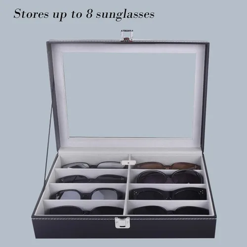Miniatura 5 de AUTOARK AW-082 - Organizador de cuero para lentes de sol, 8 piezas, color negro