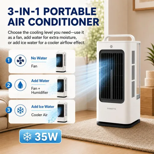 Miniatura 3 de Aires acondicionados portátiles, enfriador de aire evaporativo de 1700 ml con control remoto, mini aire acondicionado portátil oscilante de 120°