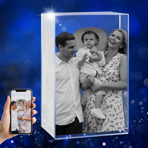 Miniatura 8 de Foto de cristal 3D personalizada, marco de fotos de vidrio grabado con láser, gran aniversario, cumpleaños, Navidad, regalos conmemorativos