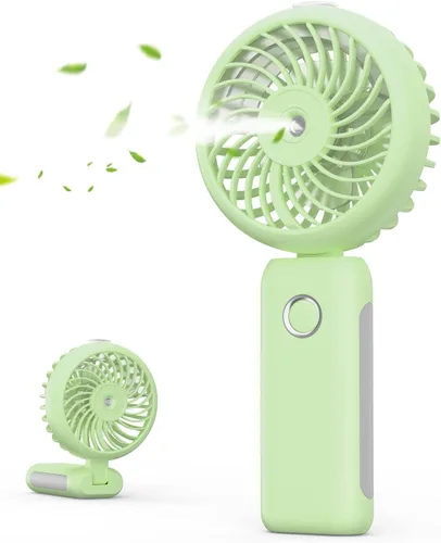 Ventilador de nebulización portátil de mano, recargable por USB, plegable con tanque de agua, 3 velocidades, para viajes y exteriores (matcha)