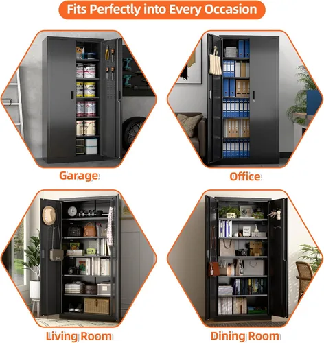 Miniatura 6 de 71" Black Lockable Metal Storage Cabinet, Garage Steel Cabinet with 5 Adjustable Shelves, 2 Locking Doors, Tool & File Organizer for Home, Office
