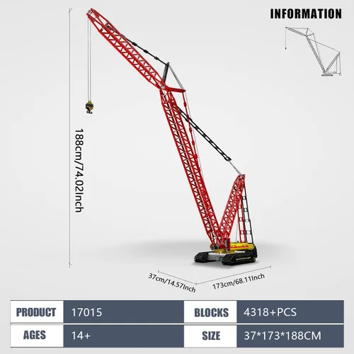 Miniatura 4 de Mould King 17015 Technology Crawler Crane Kit de bloque de construcción, grúa sobre orugas resistente con motores para adultos, 4318 piezas