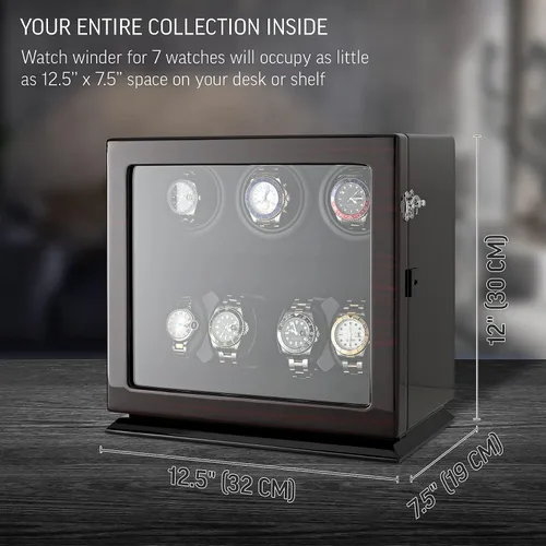 Miniatura 7 de Bobinador de reloj para 7 relojes con retroiluminación interior opción de parada del motor y opción de alimentación de batería