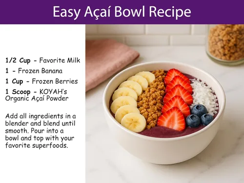 Miniatura 6 de KOYAH - Acai en polvo orgánico (5.29 oz - 50 porciones): Cultivado en Brasil, liofilizado, 100% puro, sin ácido cítrico añadido, ideal para batidos