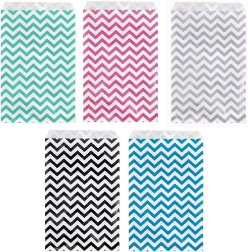 Miniatura 3 de 888 Display - 200 piezas de bolsas de regalo de papel Chevron azul de 6 "x 9" Bolsas planas de ventas de compras