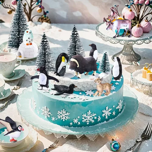 Miniatura 6 de SIENON Juego de 60 piezas de juguetes de animales árticos, mini figuras de animales de invierno con oso polar, pingüino, caribú, frailecillo, lince