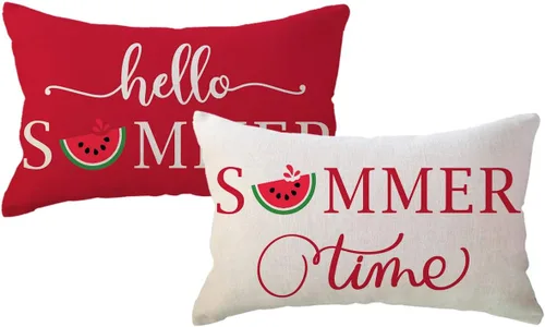 Miniatura 8 de ULOVE LOVE YOURSELF Hello Summer - Juego de 2 fundas de almohada lumbar de 12 x 20 pulgadas, fundas de almohada decorativas de verano de sandía Negro