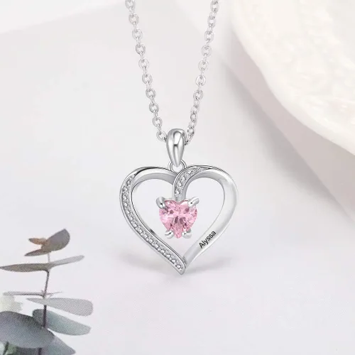 Miniatura 6 de Collares con colgante de corazón de amor para mujer, hechos con piedra natal de imitación, joyería de compromiso personalizada para ella