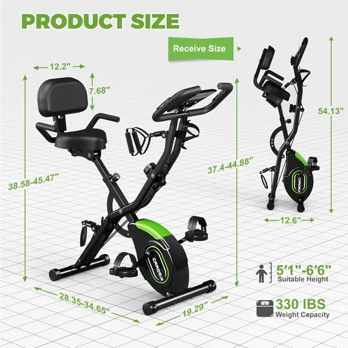 Miniatura 7 de Caromix - Bicicleta estática plegable, 5 en 1, bicicleta magnética estacionaria, bicicleta vertical para interiores, entrenamiento en casa, Negro