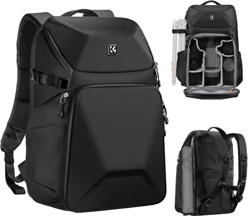 K&F CONCEPT Mochila para cámara, carcasa rígida de 20 L, bolsa para cámara de fotografía, funda rígida con soporte para trípode y compartimento para