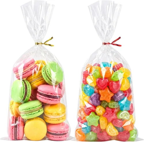 Miniatura 5 de Morepack Bolsas de celofán, 6 x 12 pulgadas, 200 bolsas de celofán con lazos para amarrarlas, de plástico, para poner postres, pastelería, dulces