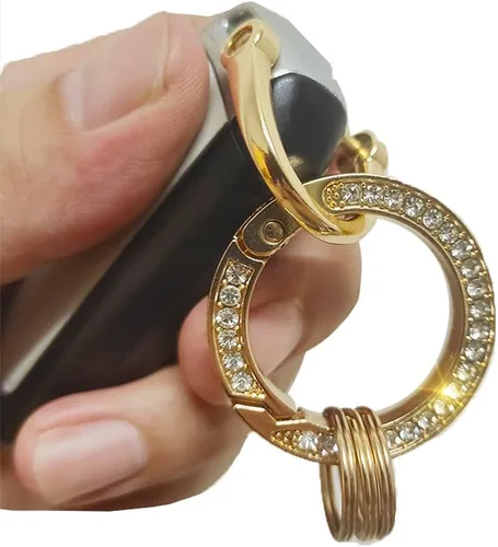 Miniatura 3 de Llaveros de cristal para mujer, con diamantes de imitación brillantes, sistema de llavero decorativo con 3 anillos de grupo, Oro, Pequeño, Bling