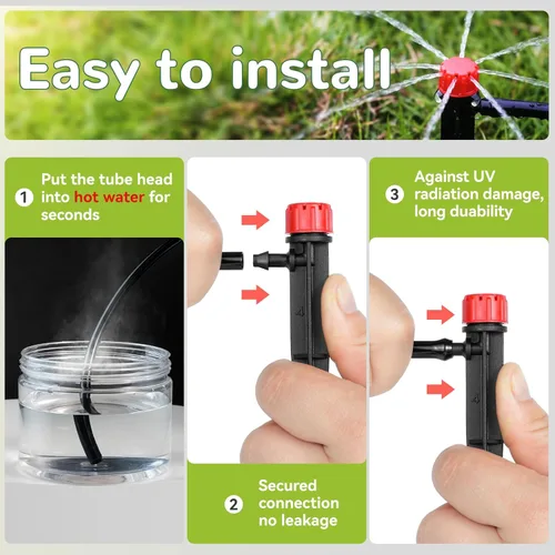 Miniatura 3 de 100 piezas de emisores de riego por goteo para tubos de riego por goteo de 1/4", goteros ajustables de flujo de agua de 360 grados en estaca