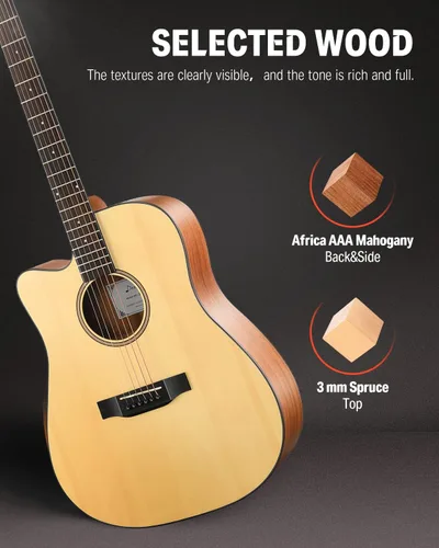 Miniatura 4 de Donner DAG-1CL - Kit de guitarra acústica para zurdos para principiantes y adultos, tamaño completo, juego de guitarra acustica zurdos con correa
