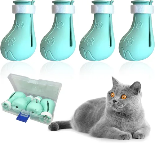 Cubiertas de garras de gato, zapatos antiarañazos, protectores de patas de silicona ajustables para aseo y baño, evita arañazos (verde)