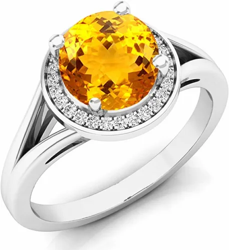 Miniatura 252 de Dazzlingrock Collection Anillo de compromiso redondo de 0.276 in con halo de diamante blanco y vástago dividido para ella en oro macizo de 14